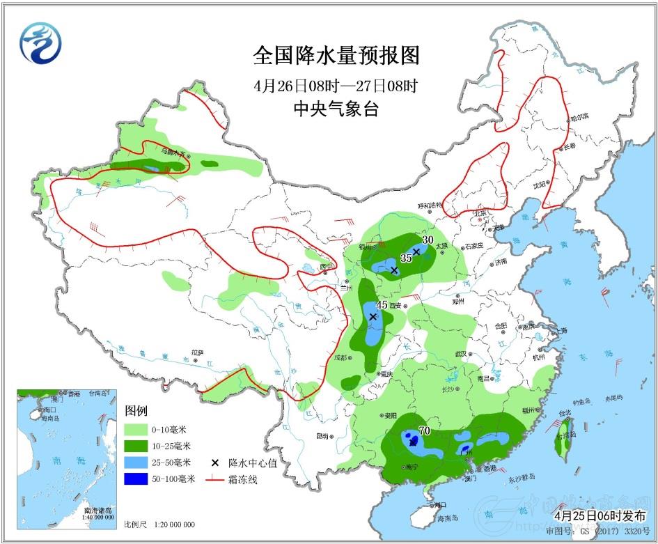 2019年4月25日未来三天全国天气预报