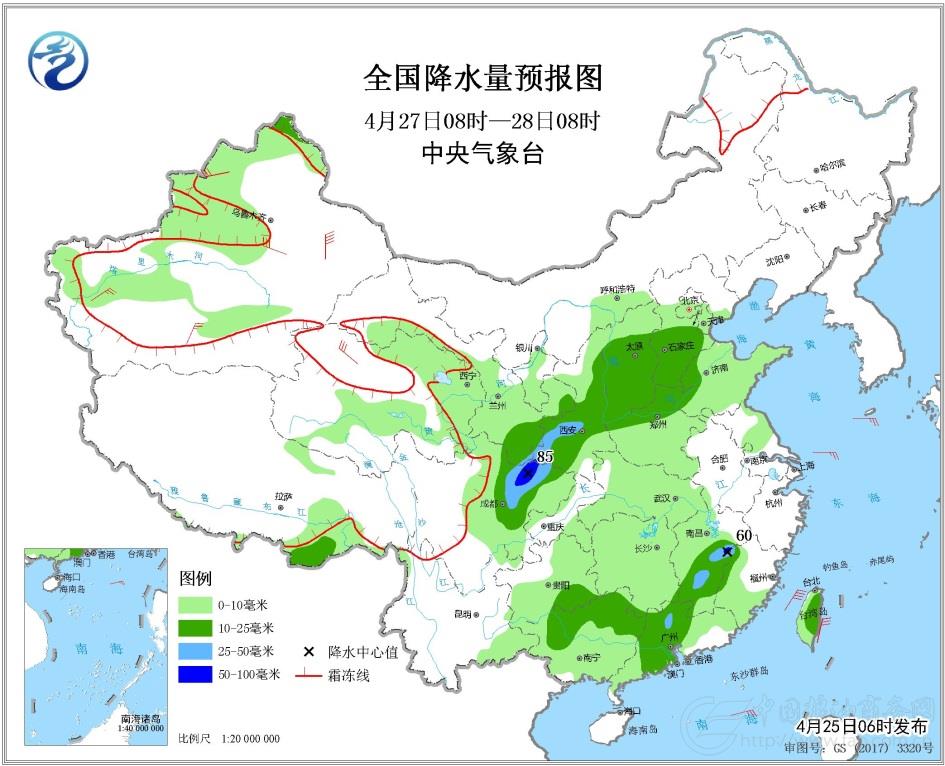 2019年4月25日未来三天全国天气预报